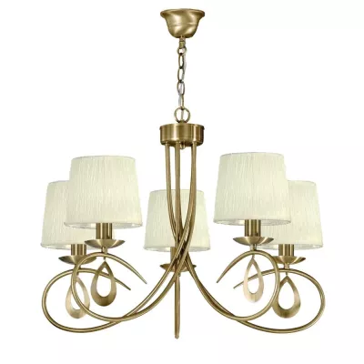 Závěsné pětiramenné svítidlo na řetězu ARNIKA - 5xE14, 40W, patina / krémové