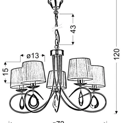 Závěsné pětiramenné svítidlo na řetězu ARNIKA - 5xE14, 40W, patina / krémové