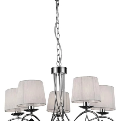 Závěsné pětiramenné svítidlo na řetězu ARNIKA - 5xE14, 40W, chromované / bílé