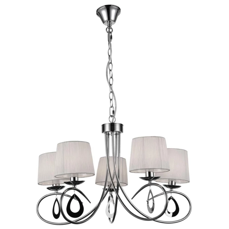 Závěsné pětiramenné svítidlo na řetězu ARNIKA - 5xE14, 40W, chromované / bílé