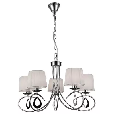 Závěsné pětiramenné svítidlo na řetězu ARNIKA - 5xE14, 40W, chromované / bílé