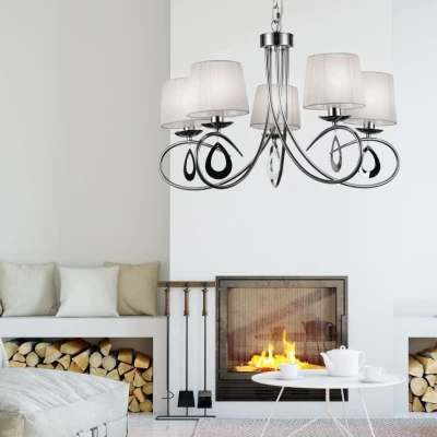 Závěsné pětiramenné svítidlo na řetězu ARNIKA - 5xE14, 40W, chromované / bílé