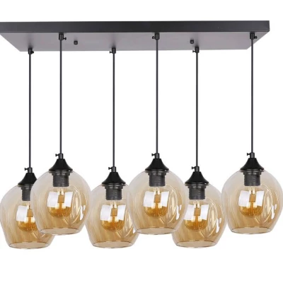 Závěsné designové svítidlo nad jídelní stůl ASPA - 6xE27, 40W, černé / jantarové