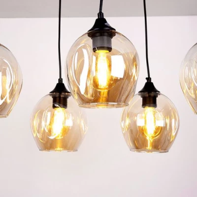 Závěsné designové svítidlo nad jídelní stůl ASPA - 6xE27, 40W, černé / jantarové