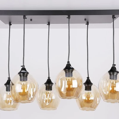 Závěsné designové svítidlo nad jídelní stůl ASPA - 6xE27, 40W, černé / jantarové