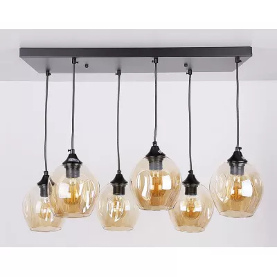 Závěsné designové svítidlo nad jídelní stůl ASPA - 6xE27, 40W, černé / jantarové