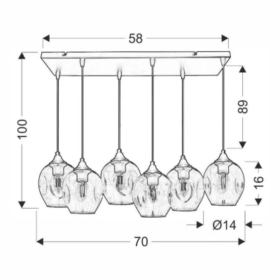 Závěsné designové svítidlo nad jídelní stůl ASPA - 6xE27, 40W, černé / jantarové