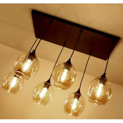 Závěsné designové svítidlo nad jídelní stůl ASPA - 6xE27, 40W, černé / jantarové