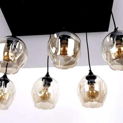 Závěsné designové svítidlo nad jídelní stůl ASPA - 6xE27, 40W, černé / jantarové