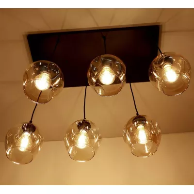 Závěsné designové svítidlo nad jídelní stůl ASPA - 6xE27, 40W, černé / jantarové