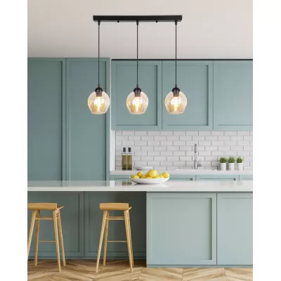 Závěsné designové svítidlo nad jídelní stůl ASPA - 3xE27, 40W, černé / jantarové