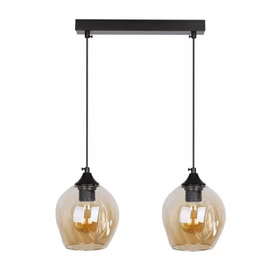 Závěsné designové svítidlo nad jídelní stůl ASPA - 2xE27, 40W, černé / jantarové