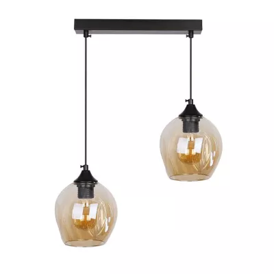 Závěsné designové svítidlo nad jídelní stůl ASPA - 2xE27, 40W, černé / jantarové