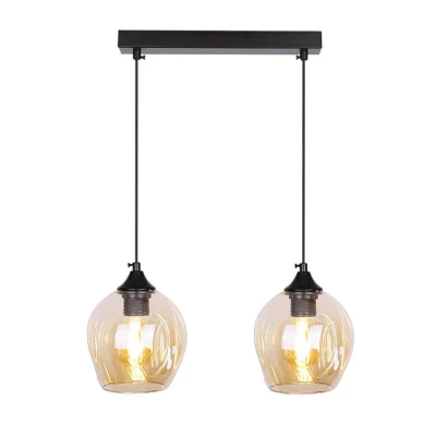 Závěsné designové svítidlo nad jídelní stůl ASPA - 2xE27, 40W, černé / jantarové