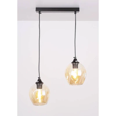 Závěsné designové svítidlo nad jídelní stůl ASPA - 2xE27, 40W, černé / jantarové