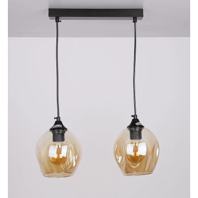 Závěsné designové svítidlo nad jídelní stůl ASPA - 2xE27, 40W, černé / jantarové