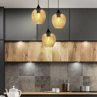 Závěsné designové svítidlo ASPA - 3xE27, 40W, černé / jantarové