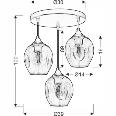 Závěsné designové svítidlo ASPA - 3xE27, 40W, černé / jantarové