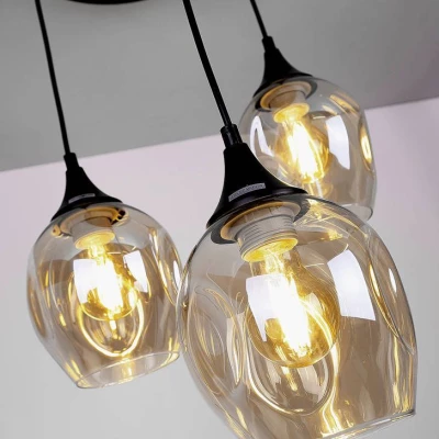 Závěsné designové svítidlo ASPA - 3xE27, 40W, černé / jantarové