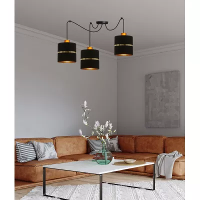 Moderní závěsné svítidlo ASSAM - 3xE27, 60W, černé / zlaté