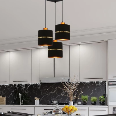 Moderní závěsné osvětlení ASSAM - 3xE27, 60W, černé / zlaté