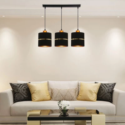 Závěsné moderní světlo nad jídelní stůl ASSAM - 3xE27, 60W, černé / zlaté