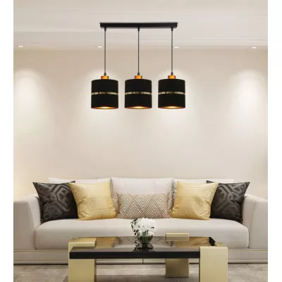 Závěsné moderní světlo nad jídelní stůl ASSAM - 3xE27, 60W, černé / zlaté