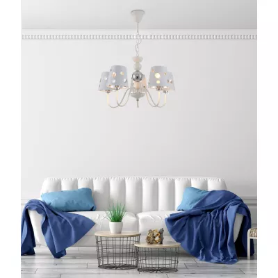 Závěsné pětiramenné svítidlo na řetězu BATLEY - 5xE14, 60W, bílé