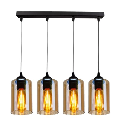 Závěsné moderní svítidlo nad jídelní stůl BISTRO - 4xE27, 40W, černé / jantarové