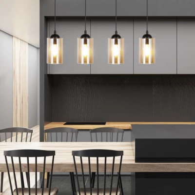 Závěsné moderní svítidlo nad jídelní stůl BISTRO - 4xE27, 40W, černé / jantarové