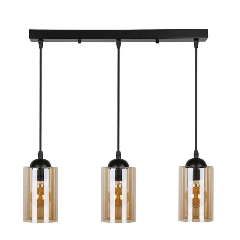 Závěsné moderní svítidlo nad jídelní stůl BISTRO - 3xE27, 40W, černé / jantarové