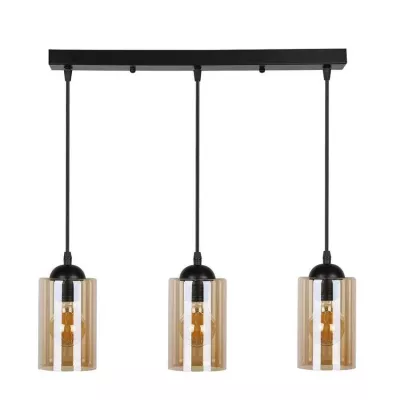 Závěsné moderní svítidlo nad jídelní stůl BISTRO - 3xE27, 40W, černé / jantarové