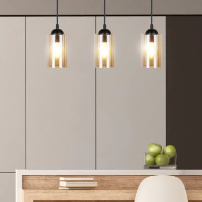 Závěsné moderní svítidlo nad jídelní stůl BISTRO - 3xE27, 40W, černé / jantarové