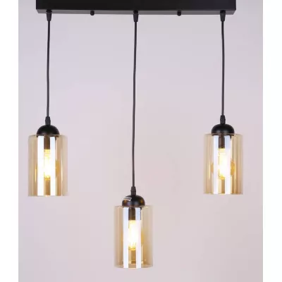 Závěsné moderní svítidlo nad jídelní stůl BISTRO - 3xE27, 40W, černé / jantarové