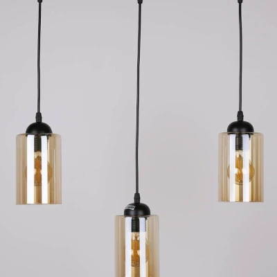 Závěsné moderní svítidlo nad jídelní stůl BISTRO - 3xE27, 40W, černé / jantarové