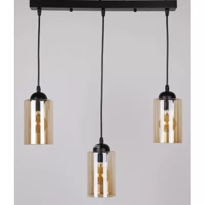 Závěsné moderní svítidlo nad jídelní stůl BISTRO - 3xE27, 40W, černé / jantarové