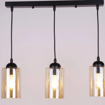 Závěsné moderní svítidlo nad jídelní stůl BISTRO - 3xE27, 40W, černé / jantarové