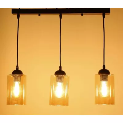 Závěsné moderní svítidlo nad jídelní stůl BISTRO - 3xE27, 40W, černé / jantarové