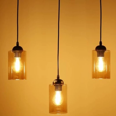 Závěsné moderní svítidlo nad jídelní stůl BISTRO - 3xE27, 40W, černé / jantarové