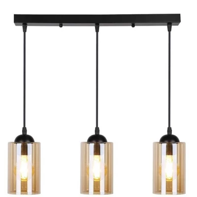 Závěsné moderní svítidlo nad jídelní stůl BISTRO - 3xE27, 40W, černé / jantarové