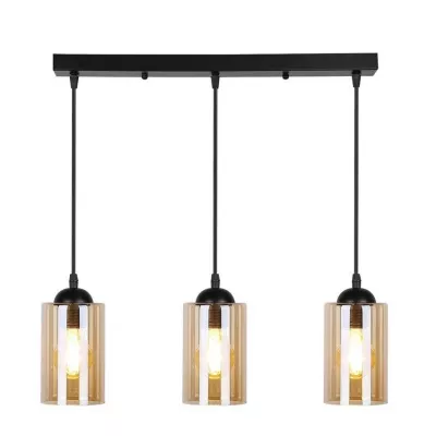 Závěsné moderní svítidlo nad jídelní stůl BISTRO - 3xE27, 40W, černé / jantarové