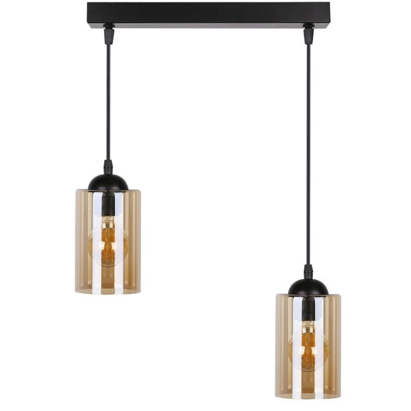 Závěsné moderní svítidlo nad jídelní stůl BISTRO - 2xE27, 40W, černé / jantarové