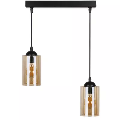 Závěsné moderní svítidlo nad jídelní stůl BISTRO - 2xE27, 40W, černé / jantarové