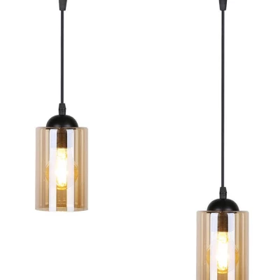 Závěsné moderní svítidlo nad jídelní stůl BISTRO - 2xE27, 40W, černé / jantarové