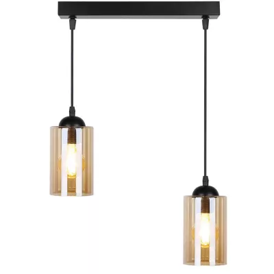 Závěsné moderní svítidlo nad jídelní stůl BISTRO - 2xE27, 40W, černé / jantarové