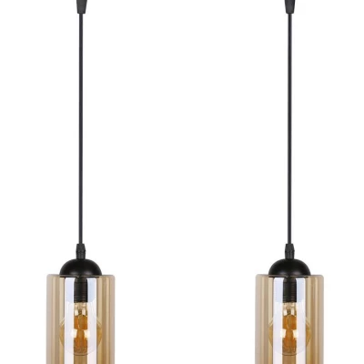 Závěsné moderní svítidlo nad jídelní stůl BISTRO - 2xE27, 40W, černé / jantarové