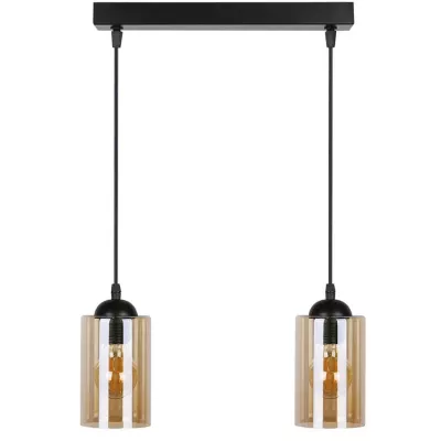 Závěsné moderní svítidlo nad jídelní stůl BISTRO - 2xE27, 40W, černé / jantarové