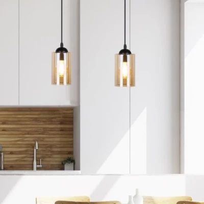 Závěsné moderní svítidlo nad jídelní stůl BISTRO - 2xE27, 40W, černé / jantarové