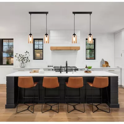 Závěsné moderní svítidlo nad jídelní stůl BISTRO - 2xE27, 40W, černé / jantarové