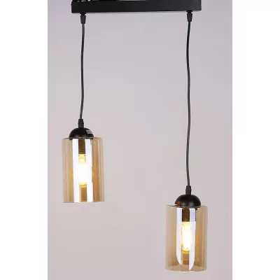 Závěsné moderní svítidlo nad jídelní stůl BISTRO - 2xE27, 40W, černé / jantarové